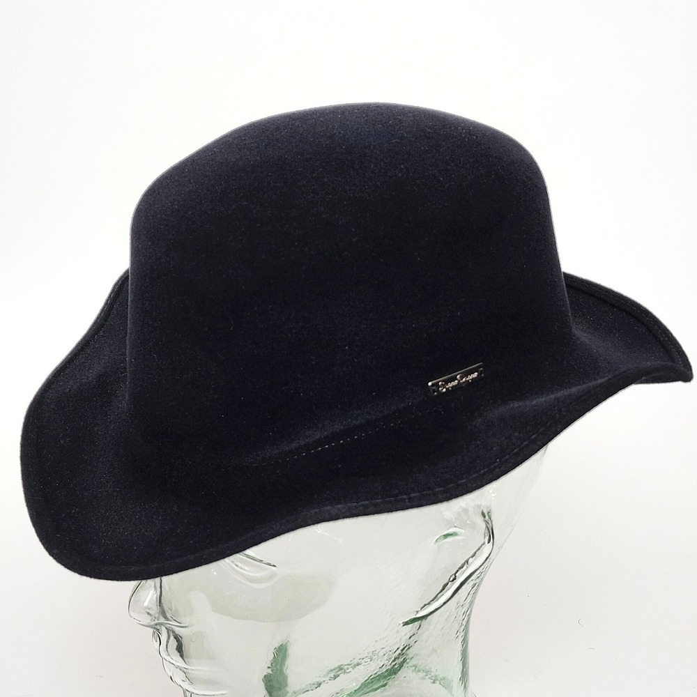 SuperDuper Womens Black Felt Bowler Fedora Hat Made in Italy Packable Size 56